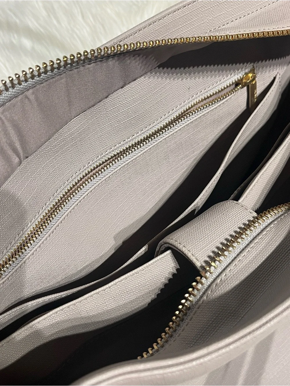 DAGNE DOVER Signature Legend Coated Canvas Large Laptop Tote Bag Gray / Taupe